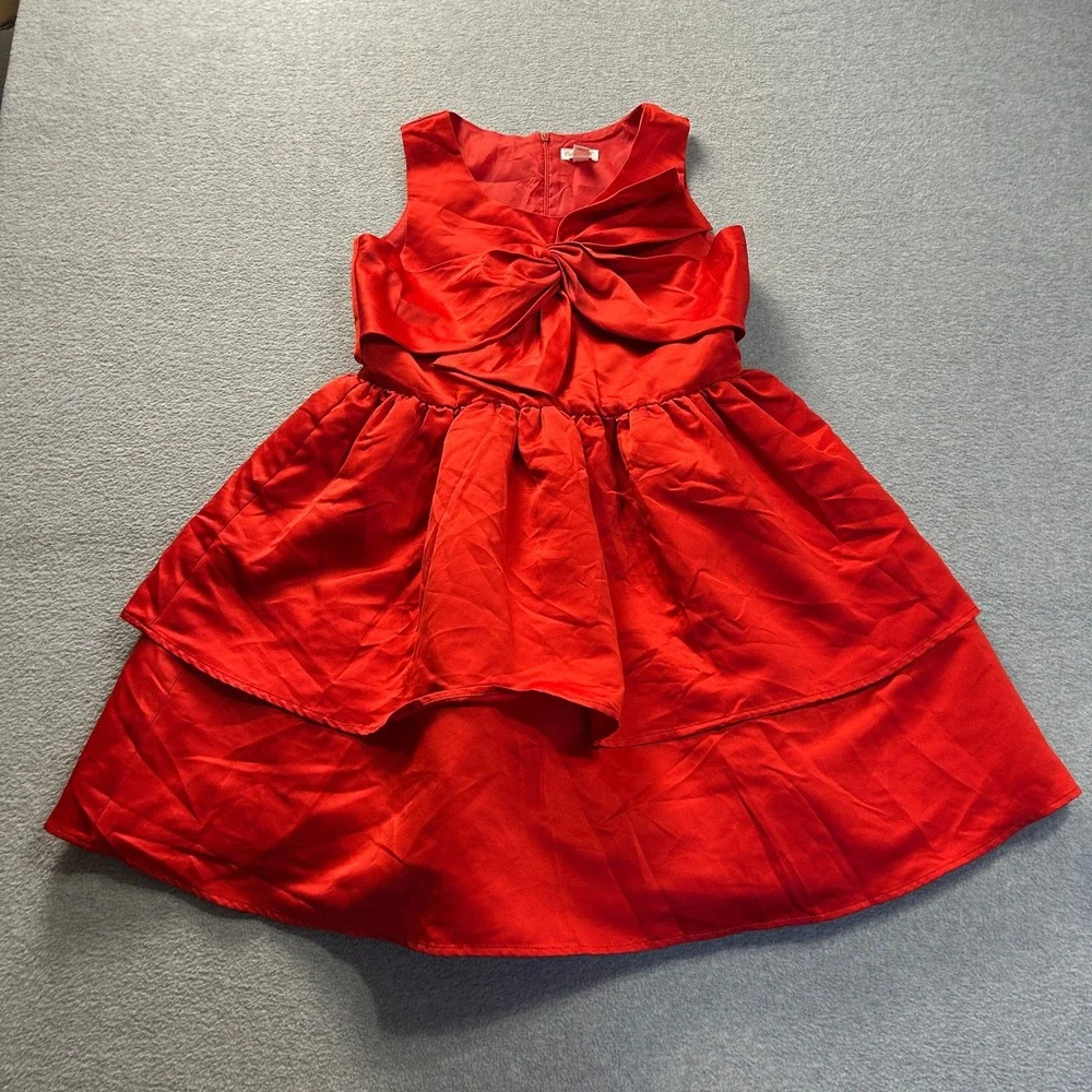 Cat & Jack Party Dress Sleeveless Girls XL 14-16 Red Bow Fit & Flare Ruffle
